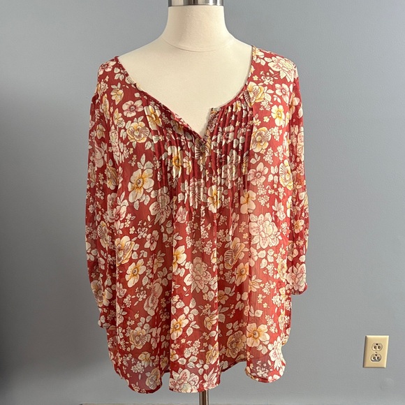 torrid Tops - Torrid Floral Print Blouse in Red and Cream